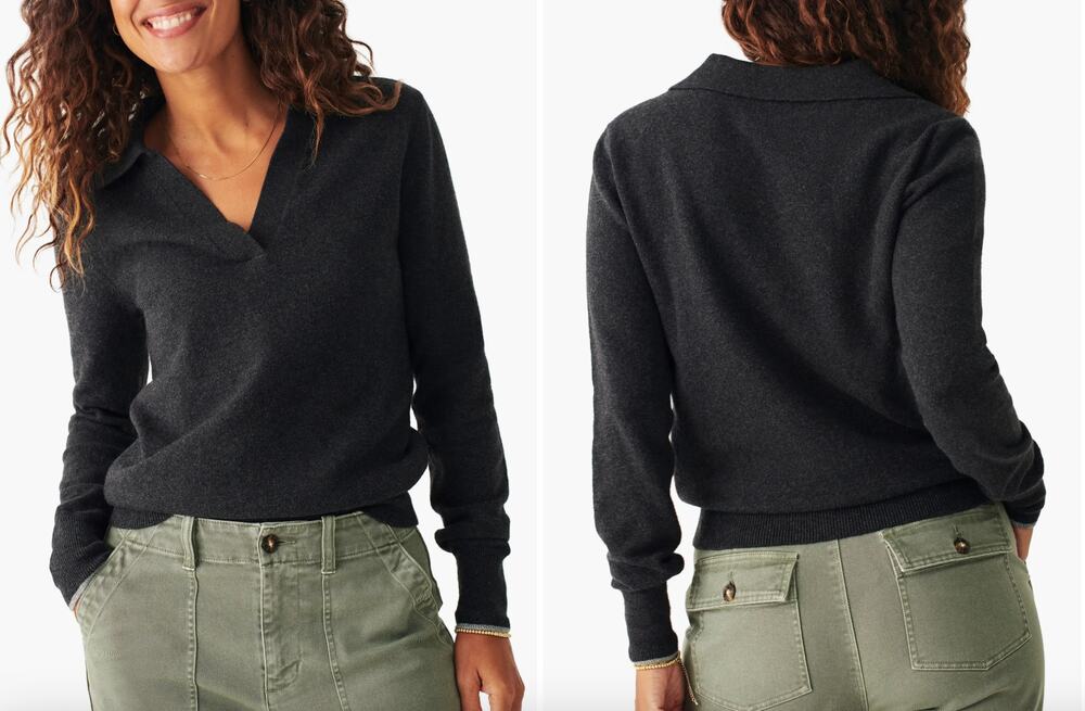 Faherty Jackson Polo Collared Cotton Blend V-Neck Gray Sweater Medium